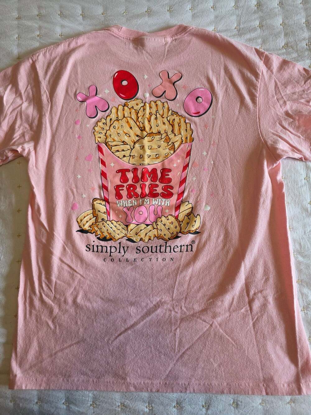 Simply Southern Pink XOXO Time Fries When I'm With You Waffle Fries Graphic T-Sh - Picture 4 of 4
